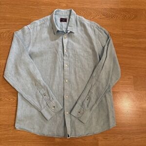 Untuckit Shirt Men's 100% Linen Blue XL Slim Fit Wrinkle Resistant Preppy